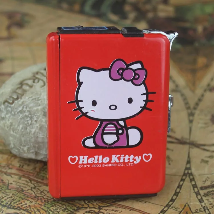 HELLOKITTY cigarette case with lighter cute cartoon creative ultra thin