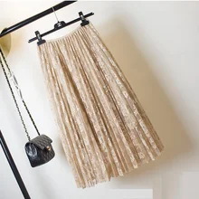 Женская Цветочная трикотажная плиссированная юбка кружевная свободная эластичная талия летняя элегантная