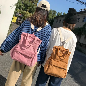 

Corduroy backpack female 2019 korean style harajuku solid color shoulder diagonal backpack students school bag multi-purpose