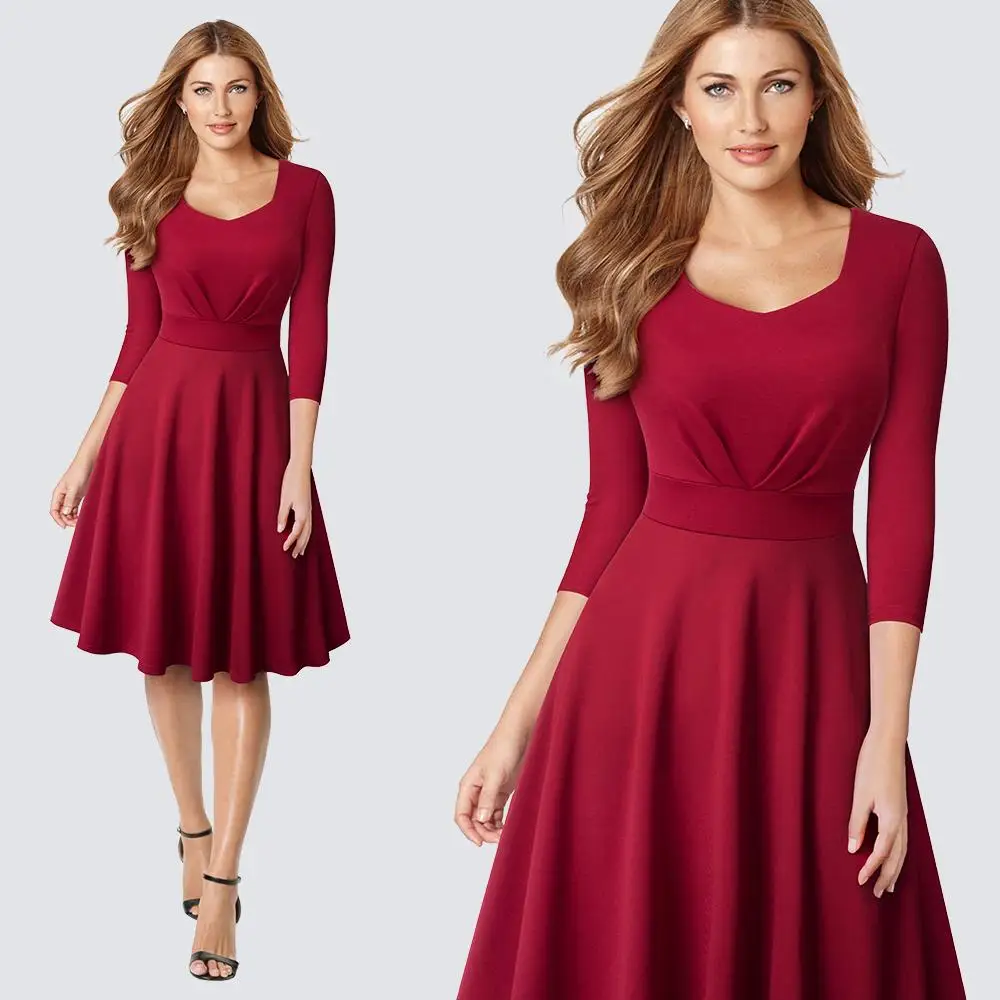 Для женщин Винтаж элегантные качели плиссированные платья для выпускного вечера вечерние платья женский осень-зима Повседневное платье с коротким и широким подолом HA132 - Цвет: Dark Red