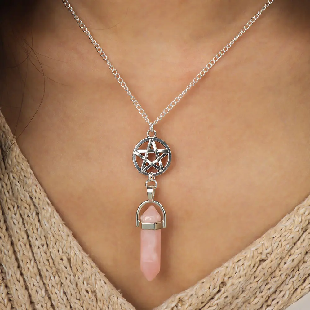 

1Pc Pentagram Necklace Hexagonal Columns Fashion Natural Crystal Pendant Multilayer Chains For Women Statement Jewelry