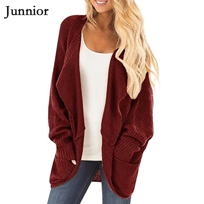 JUNNIOR Women Loose Plain Cardigan Winter Autumn Office Lady Sweaters