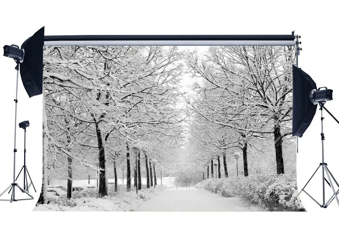 

Photography Backdrop Christmas Tree Rustic Forest Traffic Lights Snow Covered Landscape Nature Winter Scene Xmas Background