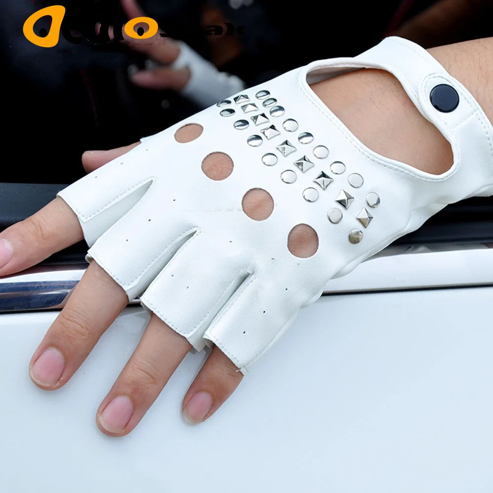 

1 Pair Black PU Leather Fingerless Gloves Solid Female Half Finger Driving Women Fashion Punk Gloves Mittens Black