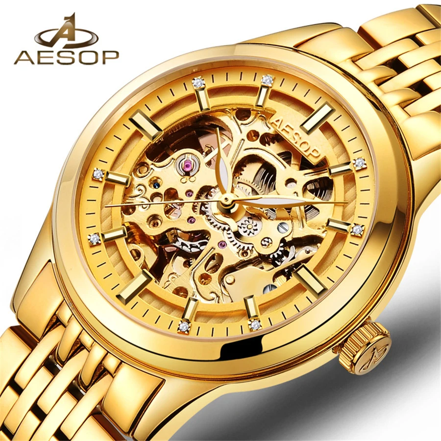 AESOP New Number Sport Design Bezel Golden Watch Mens Watches Top Brand Luxury Montre Homme Clock Men Automatic Skeleton Watch AESOP New Number Sport Design Bezel Golden Watch Mens Watches Top Brand Luxury Montre Homme Clock Men Automatic Skeleton Watch