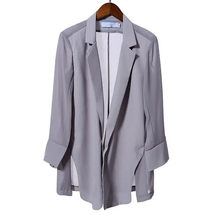Большой размер, шифоновый пиджак, офисный, женский, Повседневный, зазубренный, летний, с разрезом, тонкий, верхняя одежда, рабочая одежда, Casaco, женские топы, f746 - Цвет: Серый