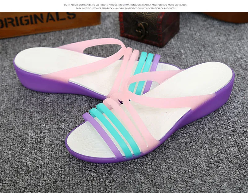 2019 New Summer Women's Sandals Beach Shoes Cindy Colors Wedge Heels Slides Plastic Jelly Shoes Peep Toe Platform Slippers Women (8)