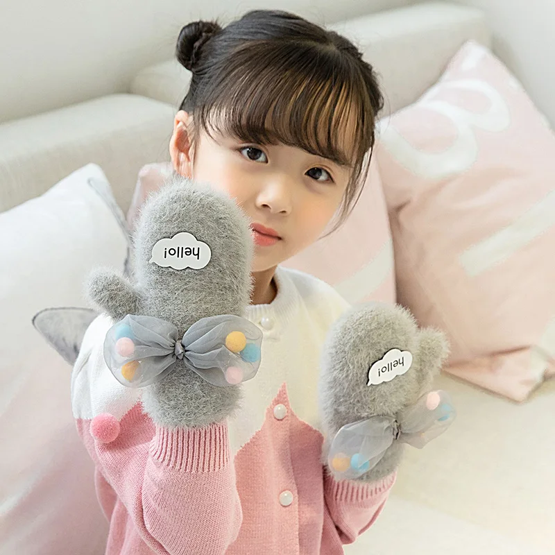 Boys Kids Children Winter Warm Fluffy Plain Gloves 5-6 Years 7-8 Years