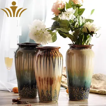 

Three Sets Of Creative Ceramic Vases European Style Vases Living Room Jingdezhen Flambed Glazed flowerpot vase