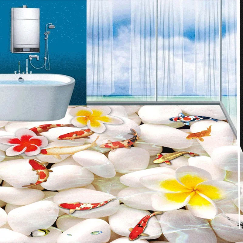 

Custom Any Size 3D Stereoscopic Cobblestone Floor Stickers Waterproof Bathroom PVC Self-adhesive Floor Mural Wallpaper