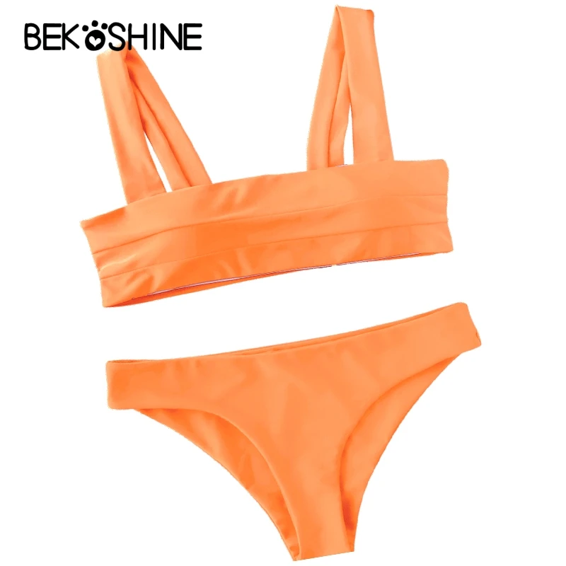 BEKOSHINE 15 Colors 2018 Sexy Women Bikini Set Solid Swimwear Triangle Bikini Push Up Biquini Bathing