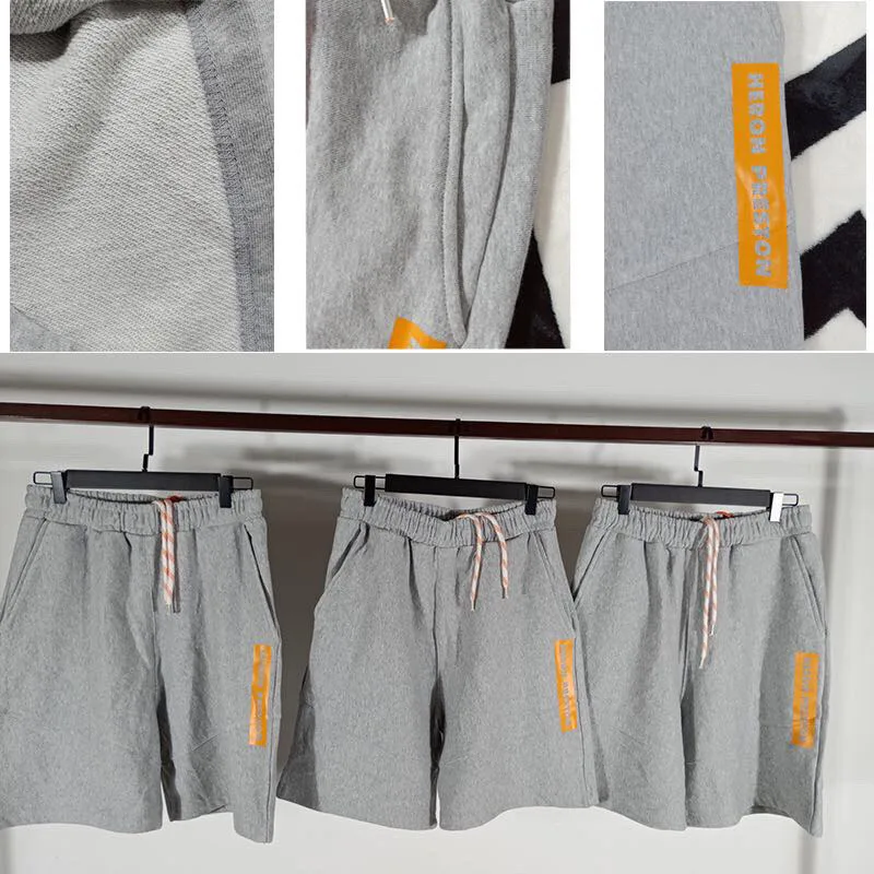 

Heron Preston Shorts 2018S/S New Letter Orange Printing Casual Shorts Drawstring Joggers Gray Heron Preston Shorts