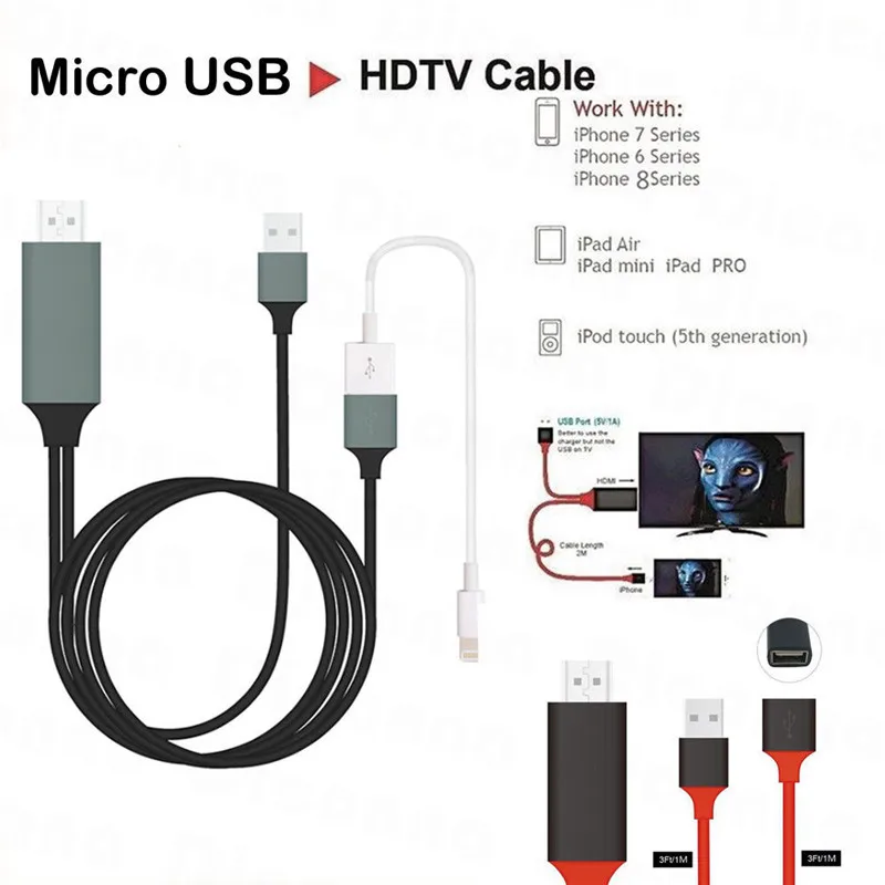 

For iPhone Screen To TV Cable HDMI 1080p IOS Adapter USB Charger ConverterS SMA