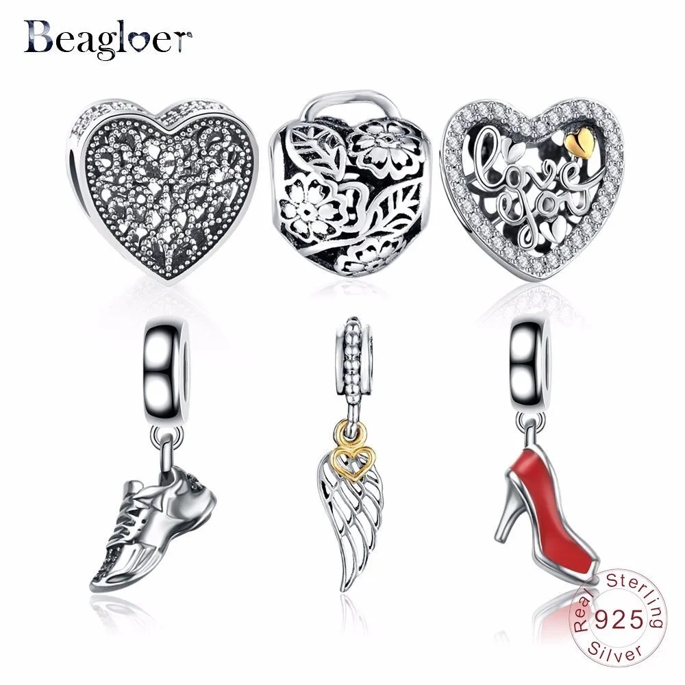 Beagloer 925 пробы Серебряный Сердце Любовь Шарм Подвеска красочные шарики подходят