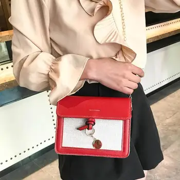 

Patchwork Women PU Leather Casual Messenger Bags Handbag Girl Chain Shoulder Bag Top Handle Bags bolsos mujer