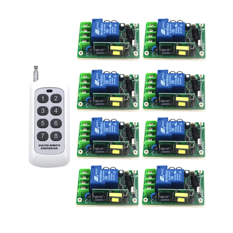 

Free Shipping Wide voltage 85-250V 30A RF Wireless Remote Control Switch 8 Receiver and 1 Controller System 4130