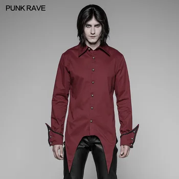 

PUNK RAVE Men's Evening Party Black Red Formal Shirt Gothic Steampunk Vintage Cotton Personality Long Sleeve Blosue Shirt