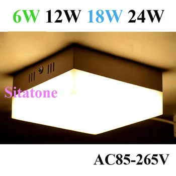 

10PCS/ lot white 6w 12w 18w 24w surface mount square led ceiling light ac85-265v free shipping