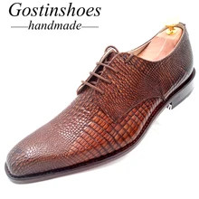 Goodyear Shoes Handmade Men Formal Oxford Shoes Elegant Solid Brown Leather Pointed Toe Dress Shoes for Wedding Office GSTN005