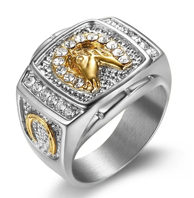 

Newest Fashion Jewelry Mens Stainless Steel Horse CZ Hip-Hop Ring Size:8-13