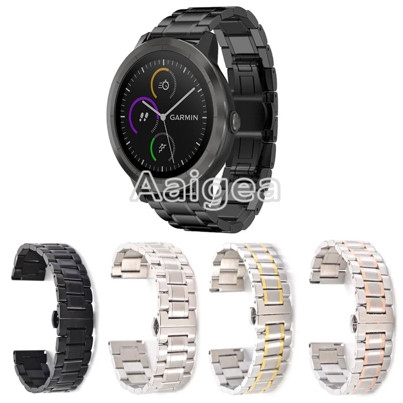 

Stainless Steel Butterfly Clasp Band Strap for Garmin Vivoactive 3 GPS Smart Watch Premium Metal Replacement Wrist watch bands