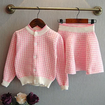 

Autumn Baby Girl Clothes Long Sleeve Plaid Print Sweater Blouse+Short Skirts Casual Outfits Set Pretty Girls Dress