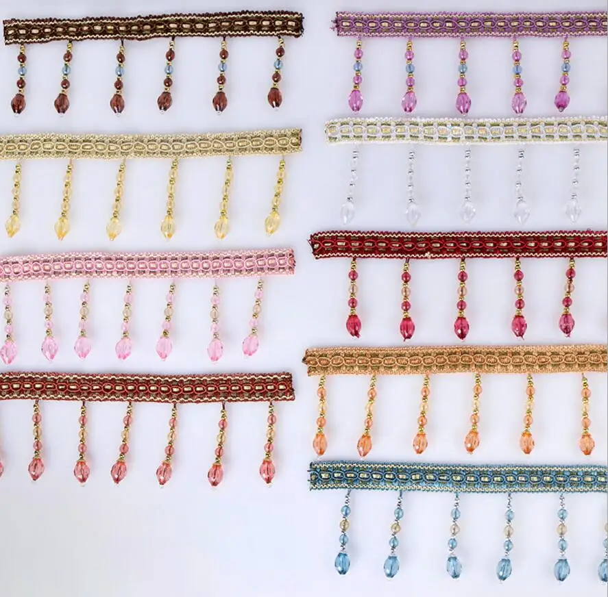 12Meter Bicone Bead Pendant Hanging Lace Trim Ribbon For Window