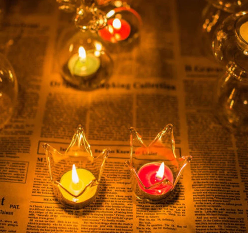 

Glass Crown Vase Candle Holder Home Wedding Decor Romantic Dinner Candlestick