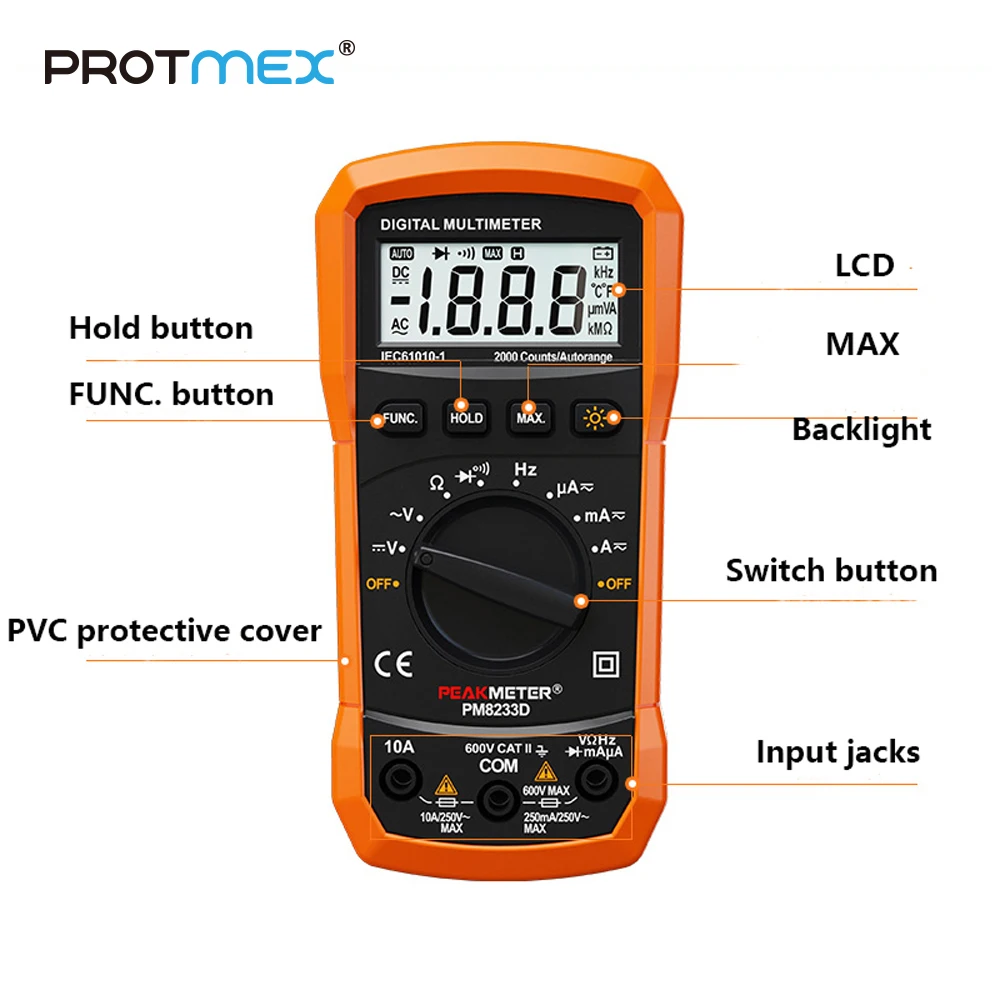 MS8233D 2000 Counts Digital Mulitmeter Auto Range Tester With Backlight ms8233d-2000-counts-digital-mulitmeter-auto-range-tester-with-backlight