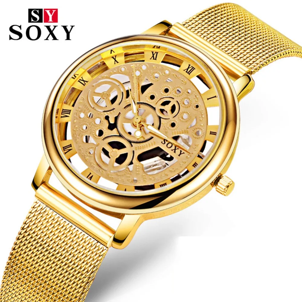 Новые брендовые модные повседневные кожаные мужские часы-Скелетон женские наручные часы Стальные кварцевые полые часы мужские часы