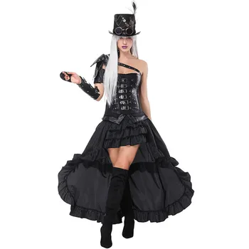 

New Style Vinyl Corset Vintage Steampunk Faux Leather Corset Dress Retro Gothic Corset Black Plus Size Overbust Corset Dress