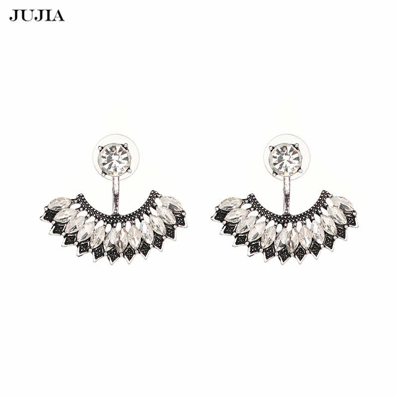 Fan Shaped Crystal Earrings for Women Rhinestone Earrings Jewelry Stud