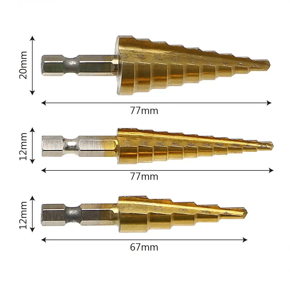 DIYWORK титановое покрытие практическое ступенчатое сверло высокоскоростное стальное сверление по дереву и металлу 3-12 мм 4-12 мм 4-20 мм набор ручных инструментов