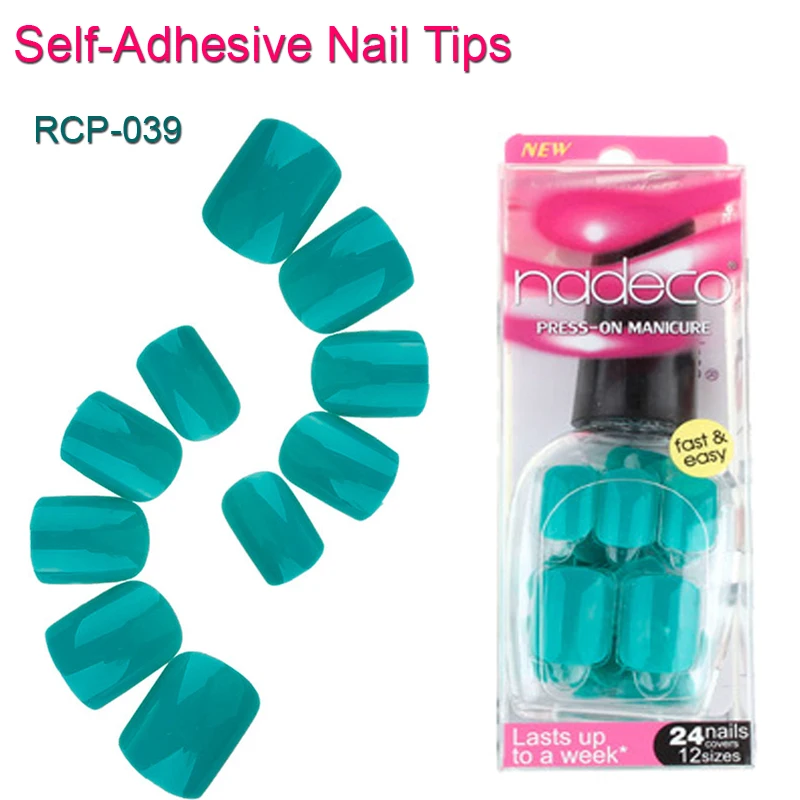 12Sets Full Cover Blue Green Fake Self Adhesive False Nail Polish Tips