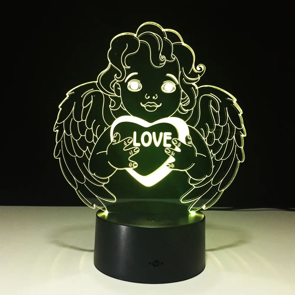 Сенсорный 3D светильник Love Angel светодиодный настольный для декора комнаты