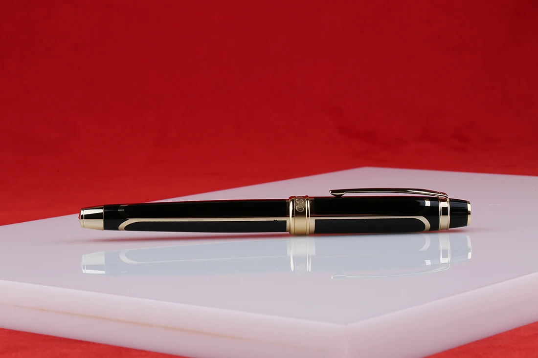 Hero 100 14K Золотое перо Классическая перьевая ручка со стрелкой подлинный качественный полностью металлический черно-Золотой/Серебряный зажим для письма подарочный набор - Цвет: One Pen-Golden Clip