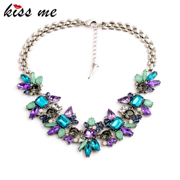 Luxury Created Crystal Flower Pendants Statement Necklace KISS ME Fashion Jewelry  Women Accessories
