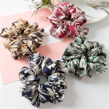 

HZ 2019 Korean New Printing Leaves Scrunchie Elastic Hair Bands Hair Band Rope Simple Hair Accessories for Women Girls