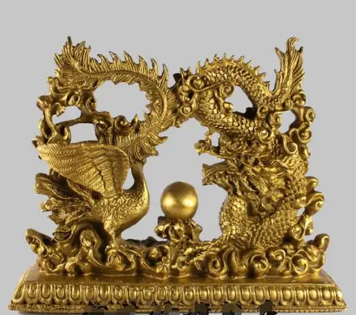 

Chinese Pure Bronze Animals Sculpture Wealth Myth Dragon Phoenix Statue decoration bronze factory outlets