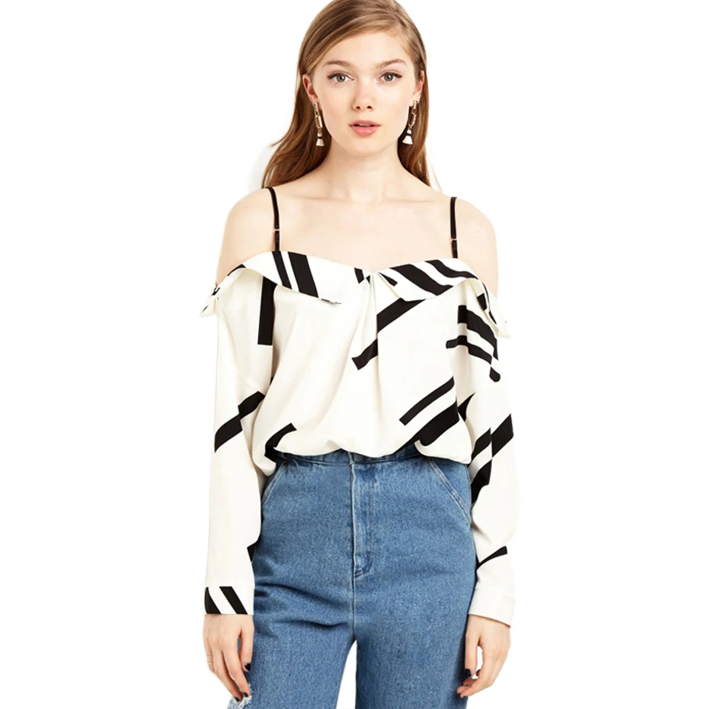 Color Block Women Shirt Blouse Backless Spaghetti Strap Shirts For Women Ruffles Casual Women 