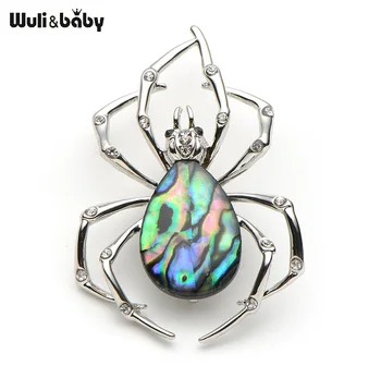 

Rhinestone Metal Natural Shell Spider Brooches Women Men Insect Animal Brooch Pins Fashion Banquet Hat Scarf Pins