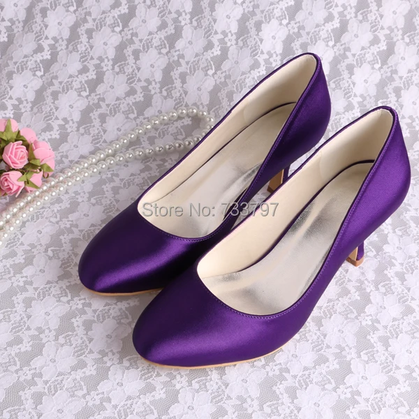 Wedopus Custom Made Purple Satin Closed Toe Office Lady Dress Heels Bridal Wedding Shoes