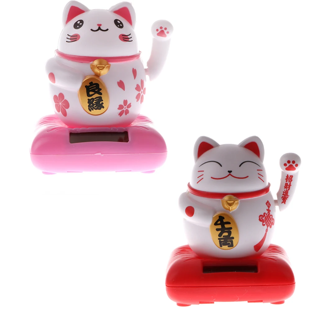 Kids Solar Powered Waving Hands Fortune Cat Kitten Animal Swinging Toy Car Home Ornament Decor Kids Xmas Gifts Gag Prank Toys