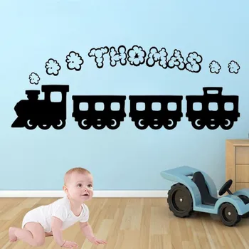

Free Shipping Train Smoke Personalised Any Name Vinyl Wall Stickers Wallpapers Wall Decals Graphic Boys for Kids Rooms 40*100cm