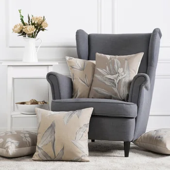 

Khaki Flowers Pillow Cover Leaves Linen Cotton Cushion Cover Home Decor Throw Pillows Decorative Pillowcase Pillowsham