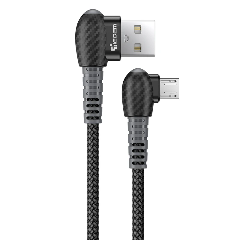 TIEGEM Micro USB кабель 2.4A кабель для быстрой зарядки 90 градусов мобильный телефон USB кабель для samsung Xiaomi huawei Android 0,3 м 1 м 2 м - Цвет: Черный