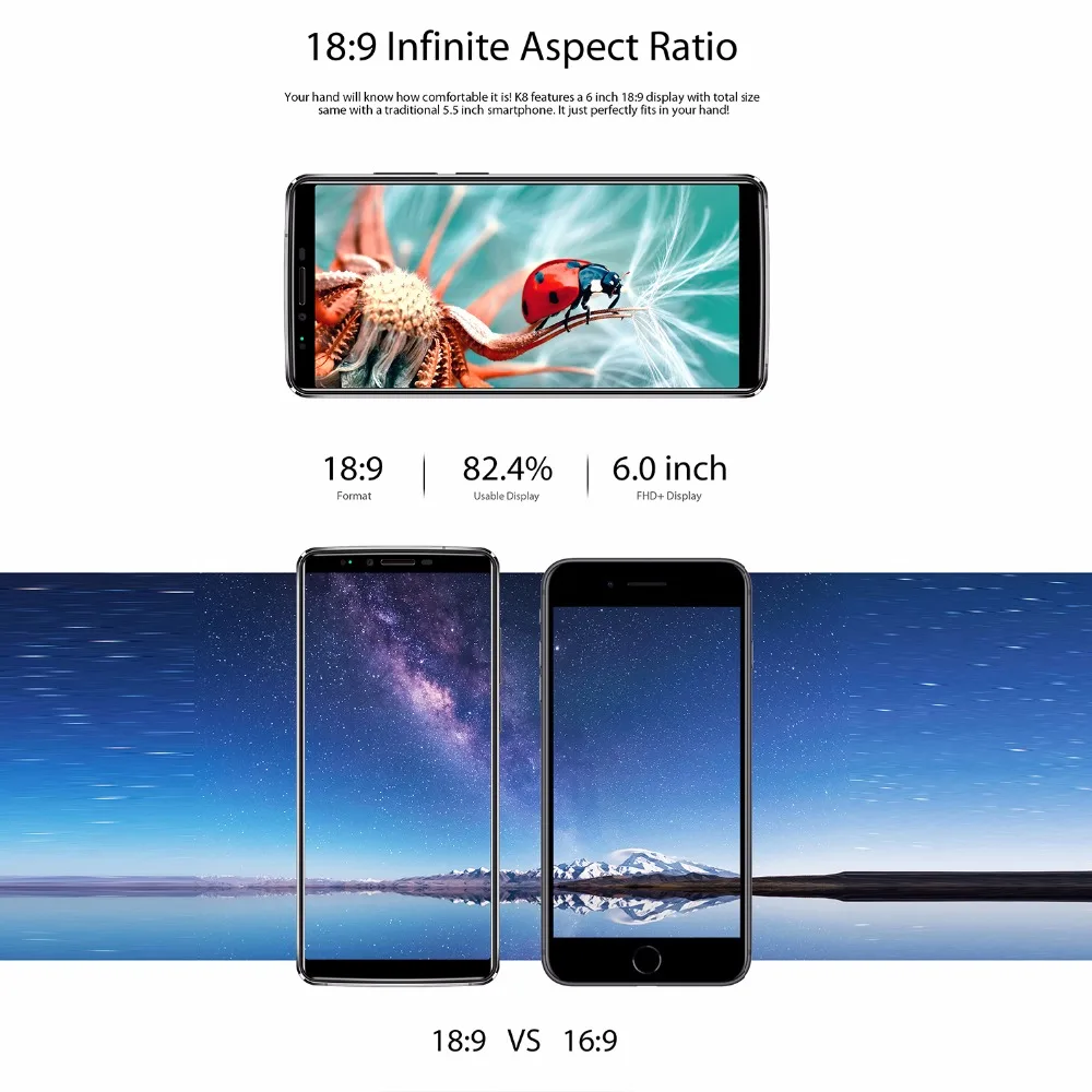 OUKITEL K8 Android 8 0 6 &quotFHD + 18:9 MTK6750T Восьмиядерный 4 Гб ОЗУ 64 ПЗУ 5000 мАч 13 МП 5 отпечаток