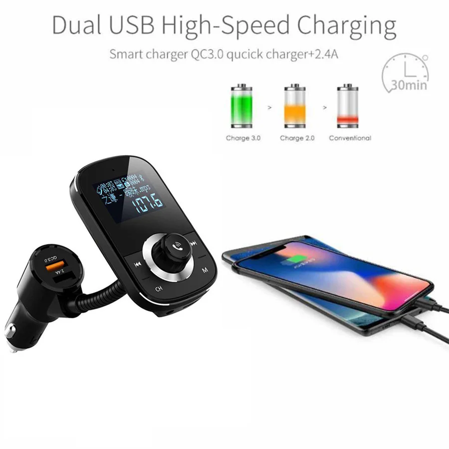Konrisa Bluetooth Handsfree автомобильный комплект QC 3,0 быстрое зарядное устройство двойной USB порт Автомобильный mp3 плеер fm-передатчик модулятор Поддержка TF карты