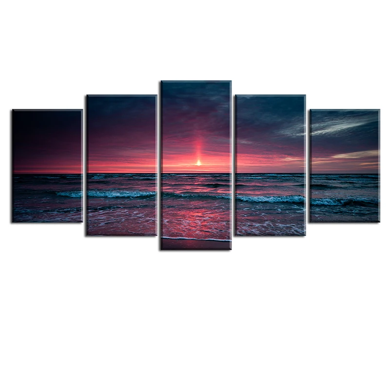 

Limited Rushed 5 Pieces/set Sunset Seaside Painting Wall Decor Modular Art Pictures For Living Room Canvas Picture Unframed