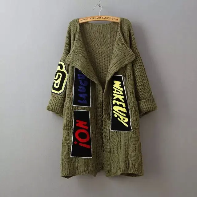 Cardigans Women Pull Femme Fashion Plus Coat 4 Colours Cardigan Letter Applique Sweater Manche Longue Standard MTQ122 |
